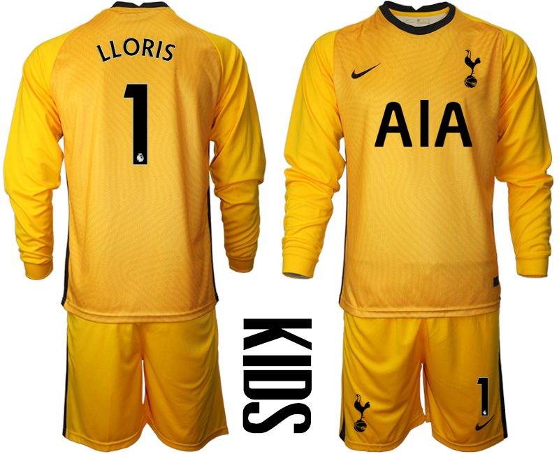 2021 Tottenham Hotspur yellow goalkeeper youth long sleeve #1 soccer jerseys->youth soccer jersey->Youth Jersey